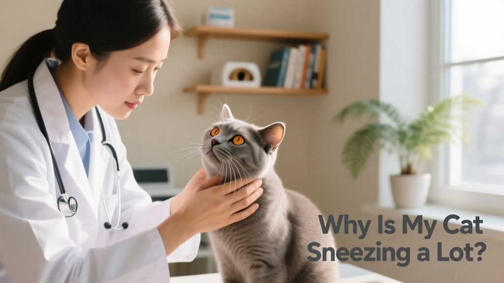 Veterinarian gently examining a cat's nose and eyes during a wellness check
