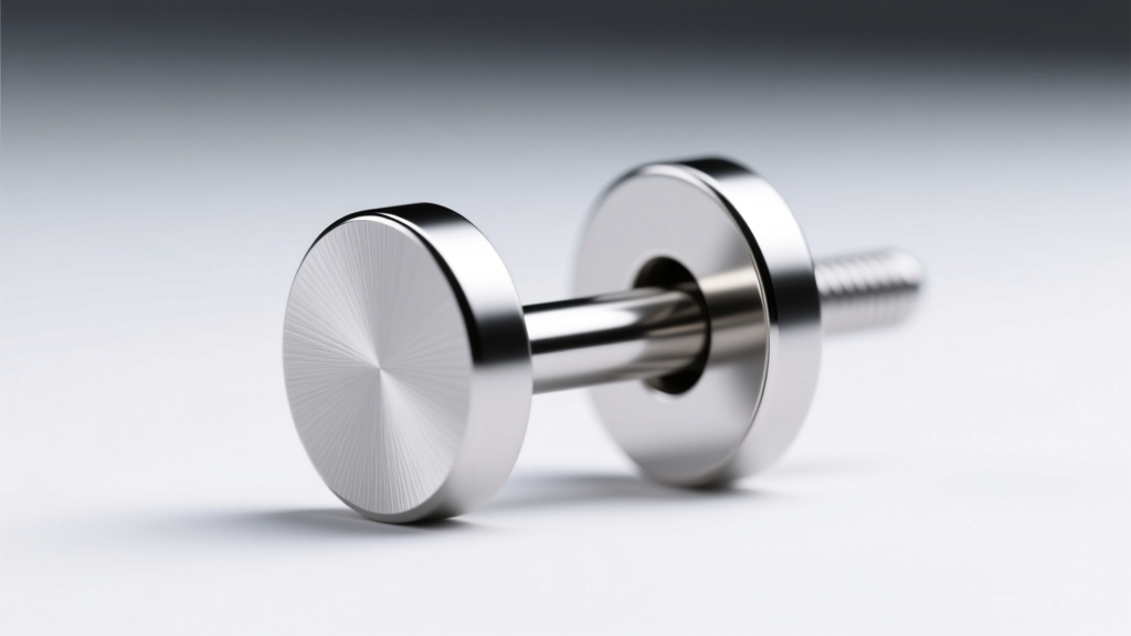 Macro shot of a 20-gauge implant-grade titanium earring post with a flat pad, illuminated by cool LED light on a white background.