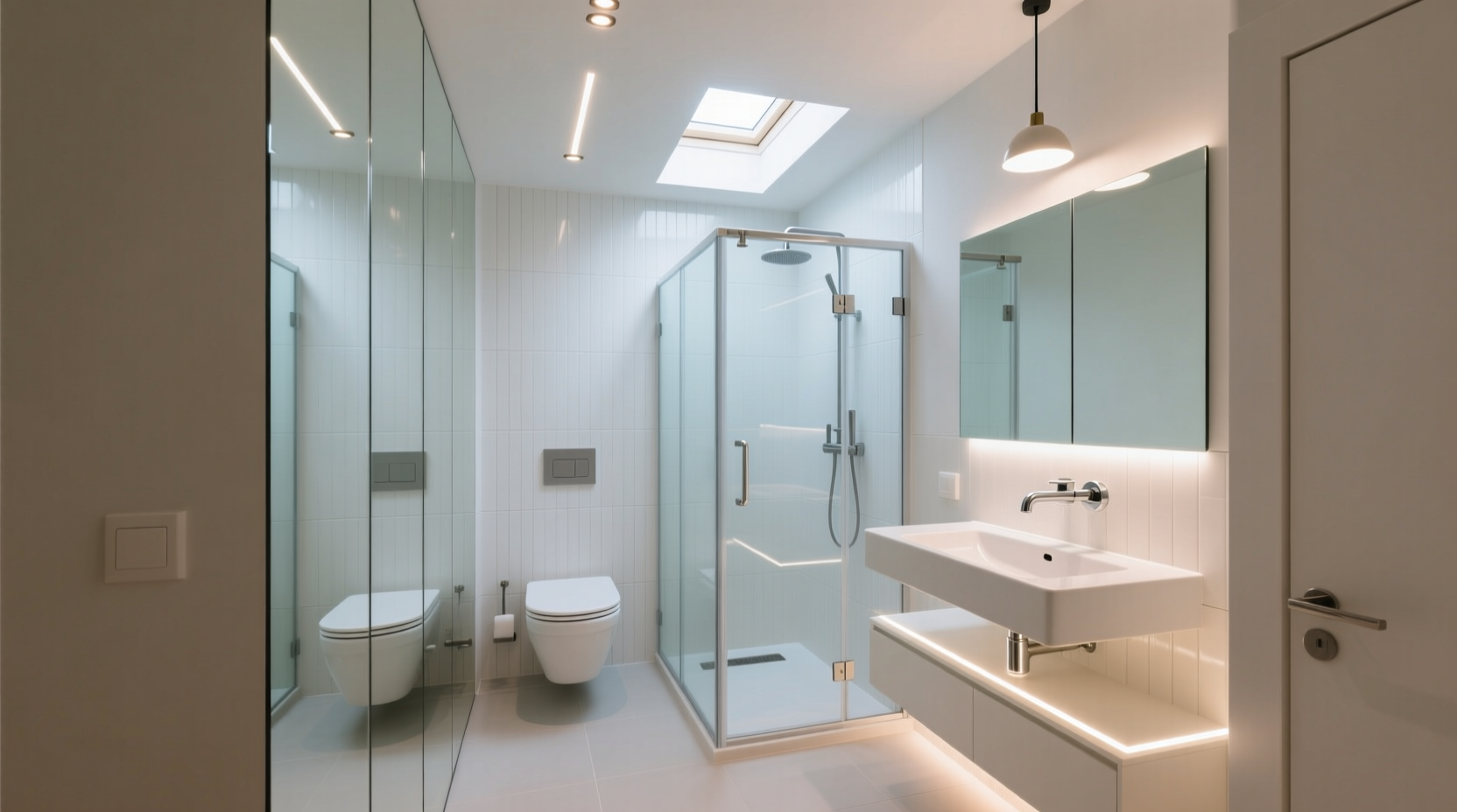 how to make a small bathroom look bigger with lighting and layout hacks