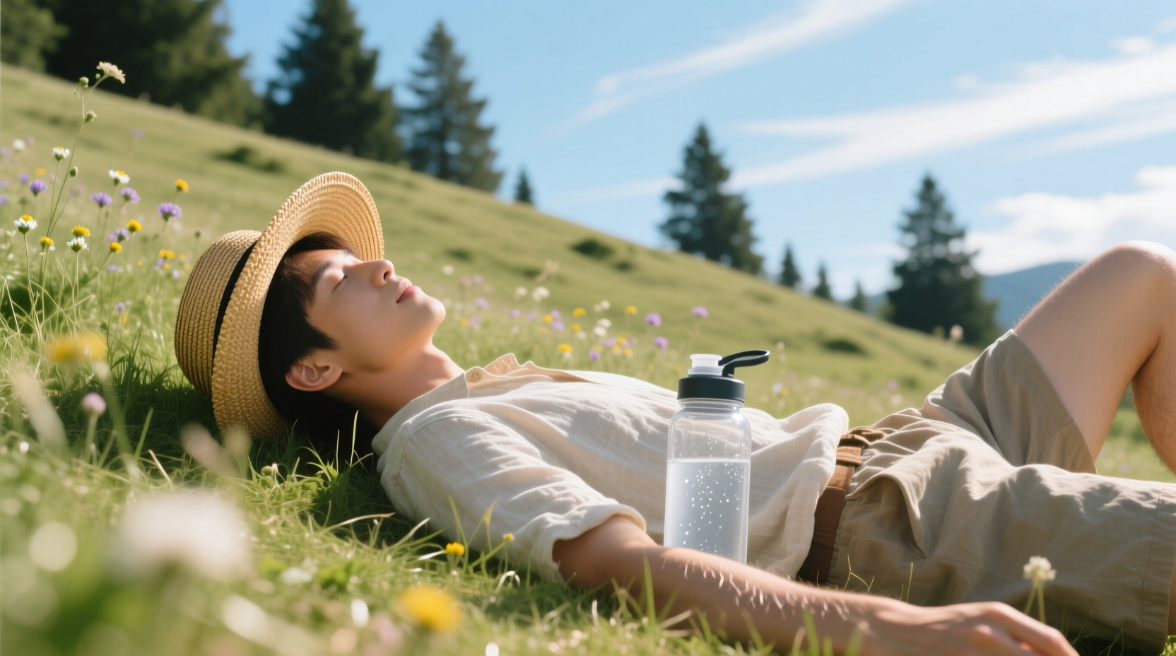 Person resting with hydration fluids
