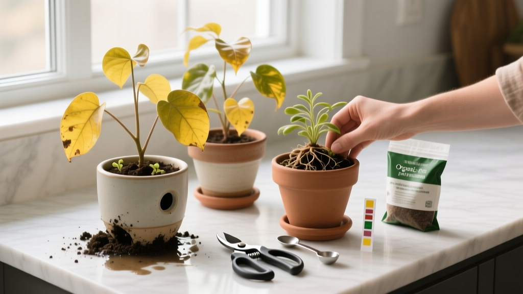 How to Repot Combination Plants Indoors with Yellow Leaves