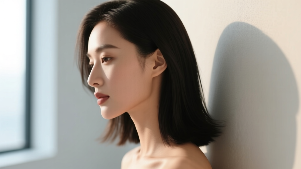 Side profile photo of a model's ear with subtle dotted lines mapping ideal spacing for conch, rook, and lobe piercing placements.