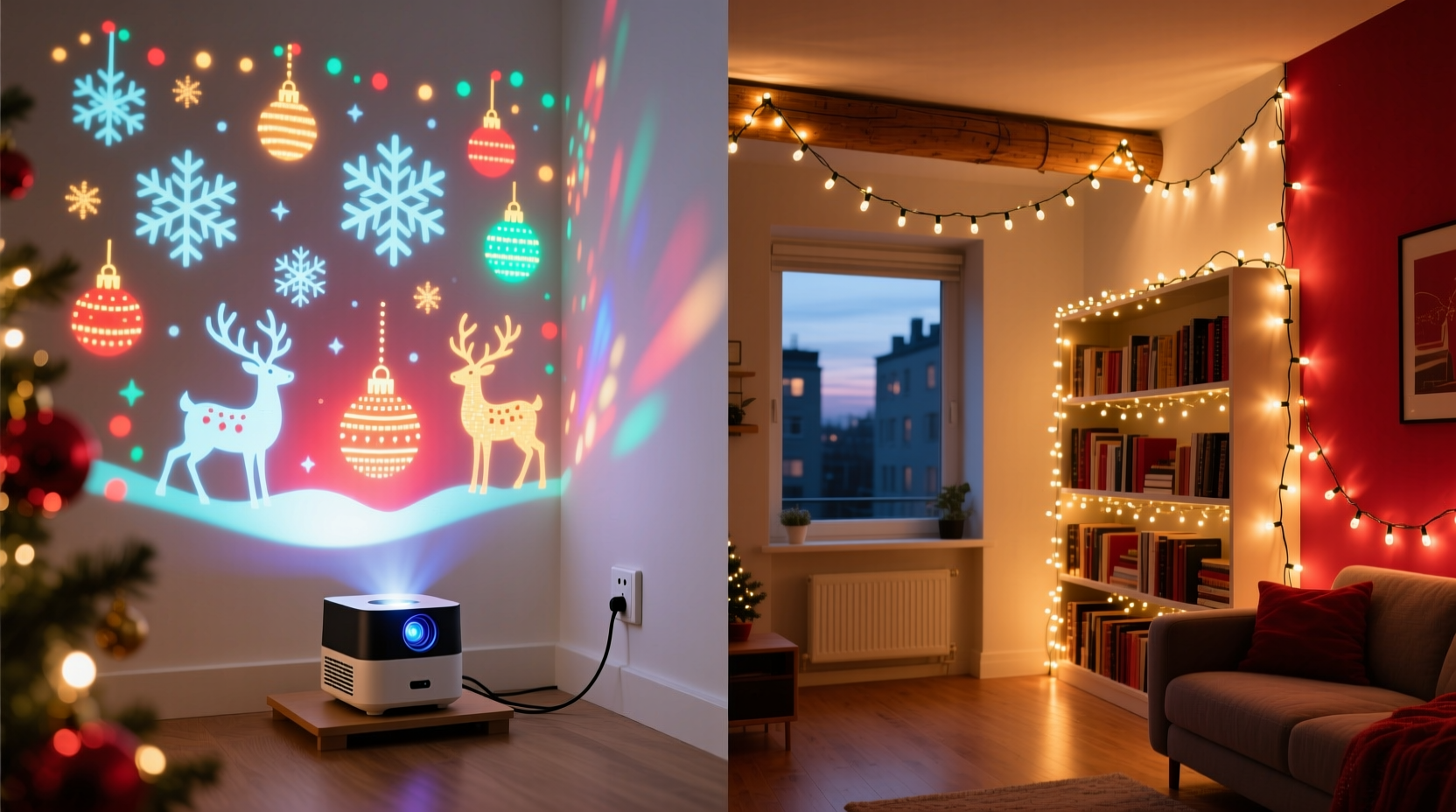 christmas light projector vs string lights for small apartments which maximizes impact with minimal space