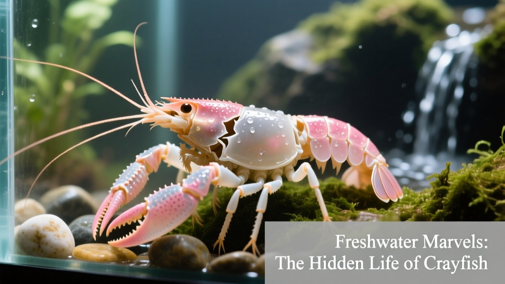 Close-up of a crayfish mid-molt, partially emerged from its old exoskeleton