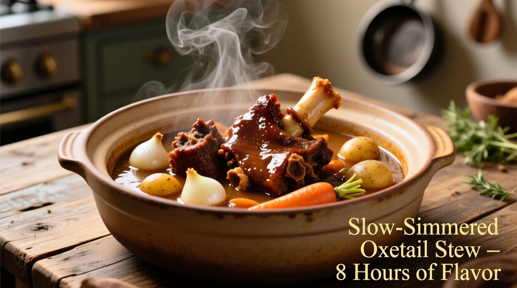 Braised oxtails in crockpot with vegetables