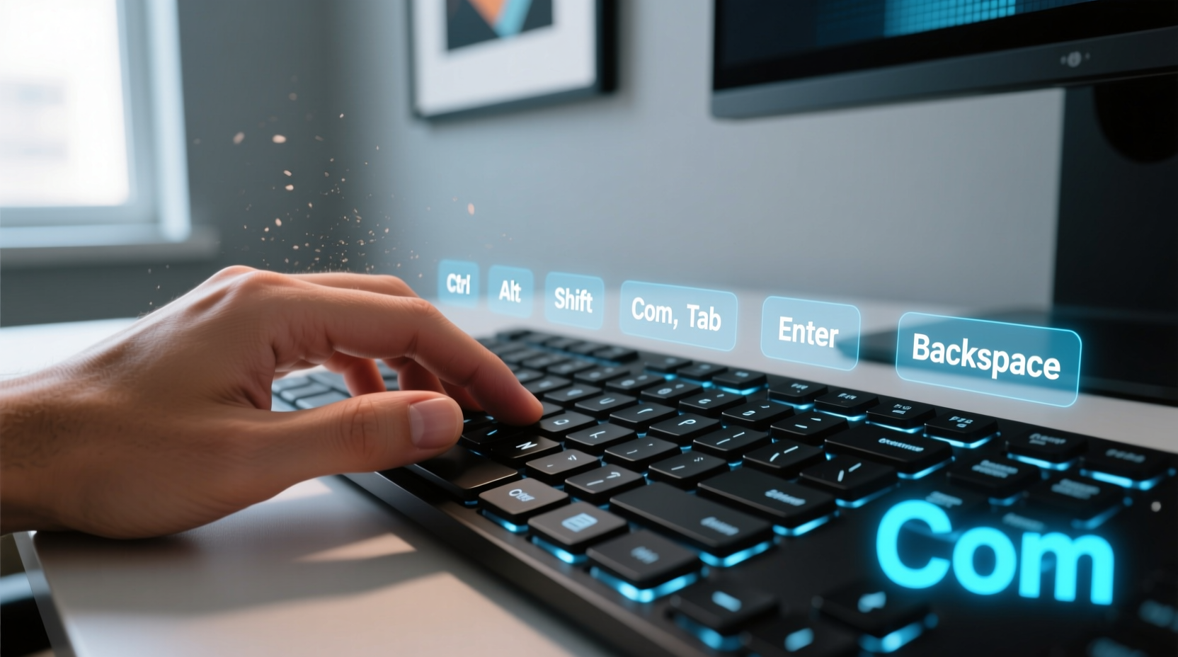 use keyboard shortcuts to append com and other endings