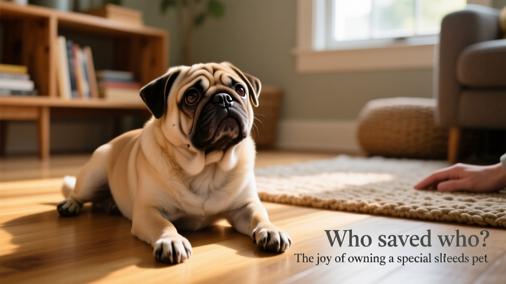 worried pug on floor