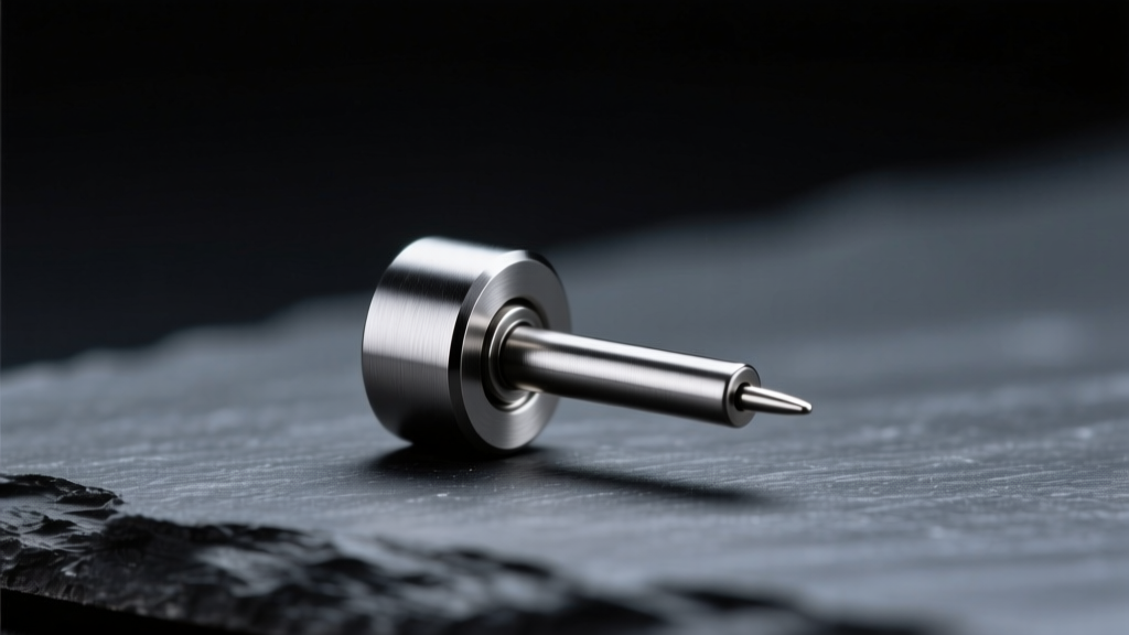 Macro photography of a 16-gauge implant-grade titanium labret stud with a threadless pin, resting on a dark slate surface