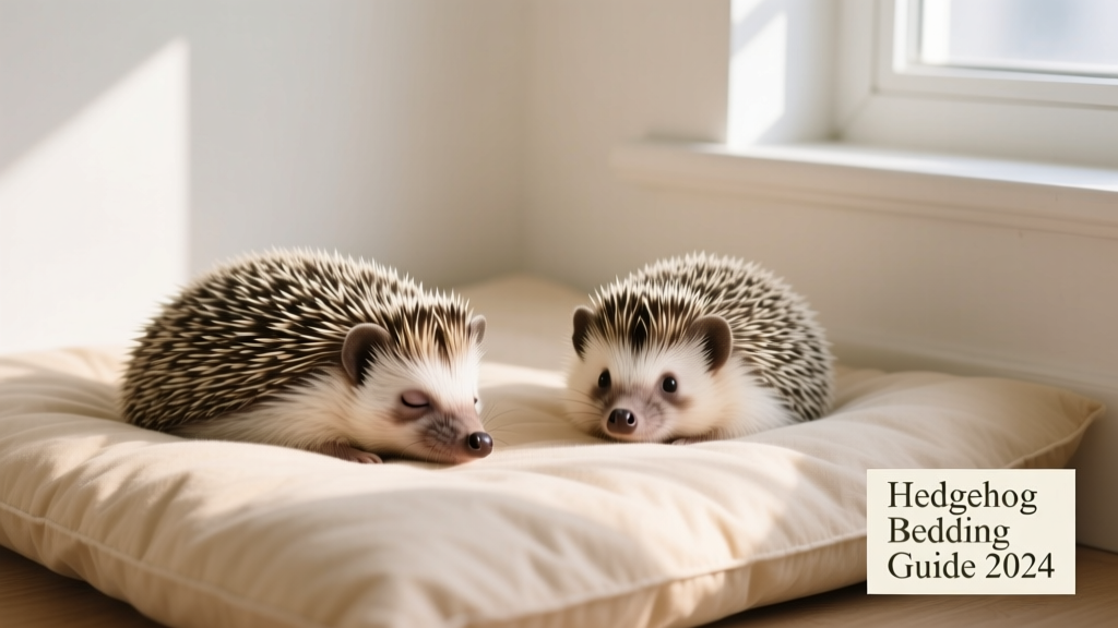 Two hedgehogs resting on soft, light-colored paper bedding in a clean, well-ventilated enclosure