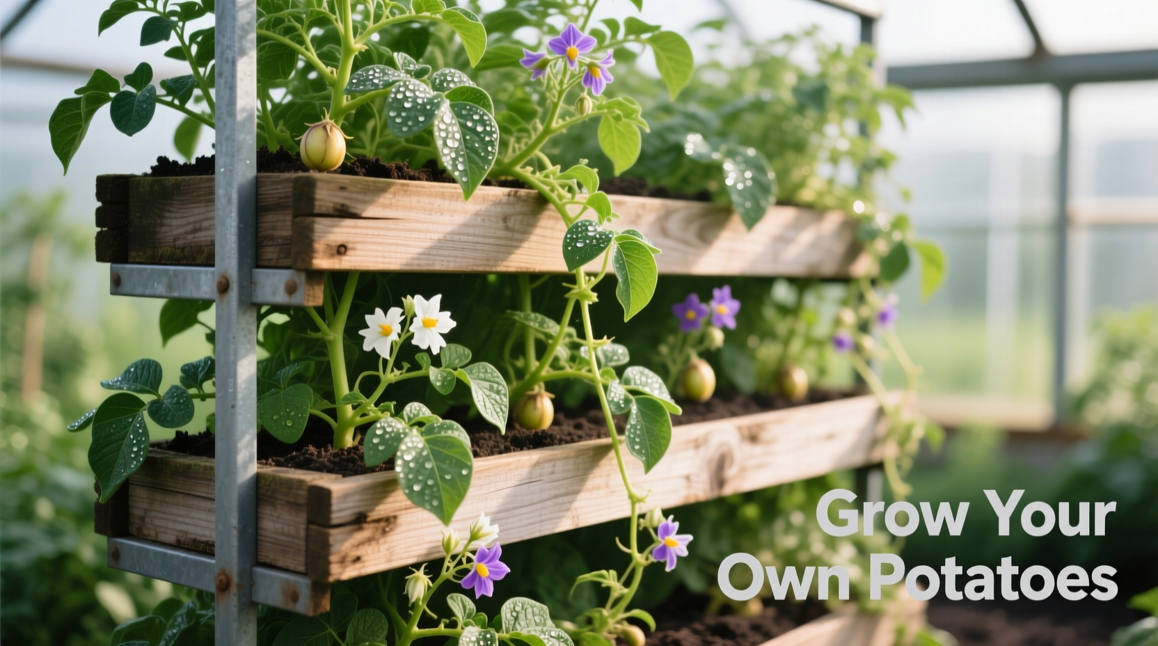 Vertical potato vine planter with growing plants