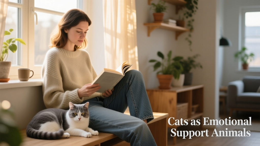 A person reading a book with a cat curled up on their lap