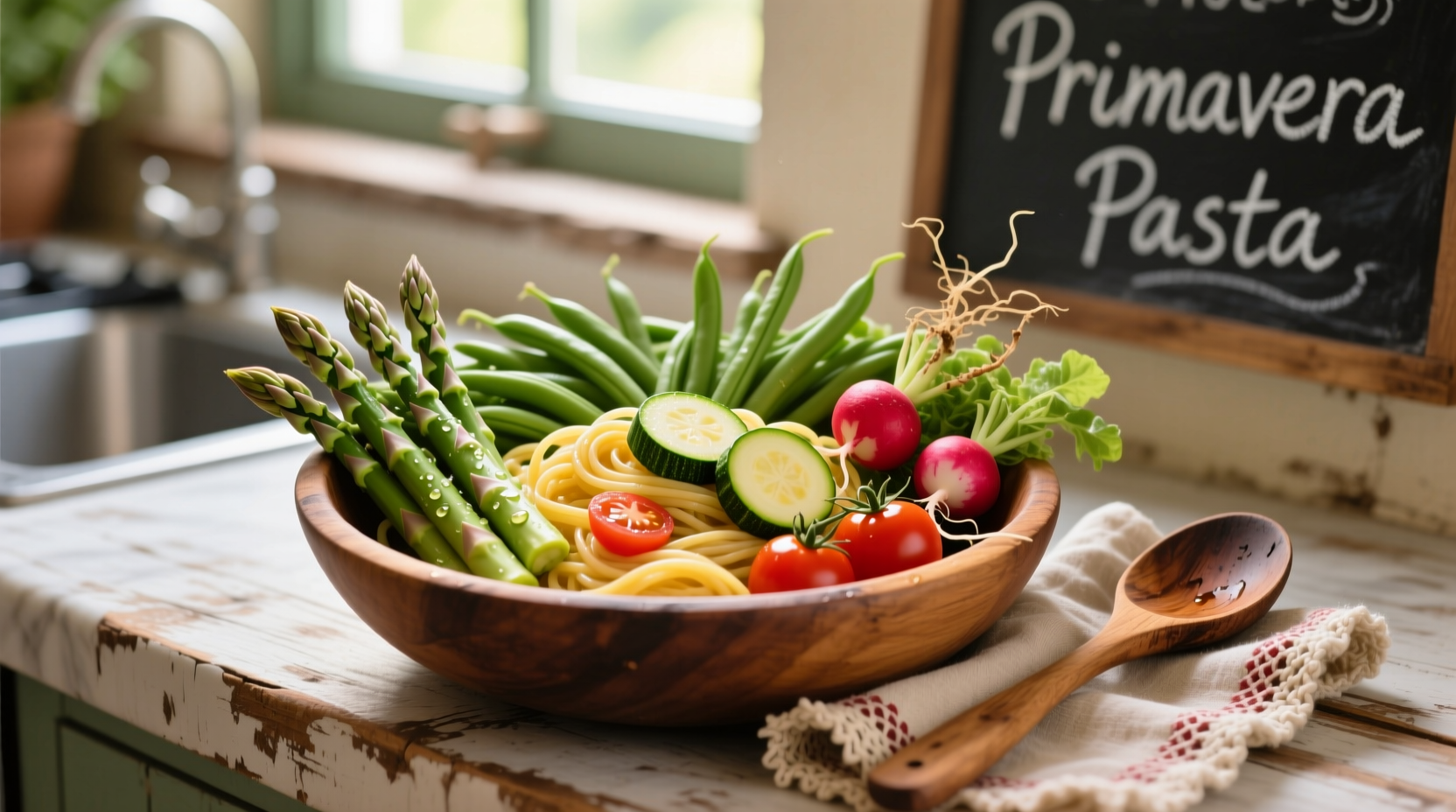 Fresh spring vegetables for primavera pasta
