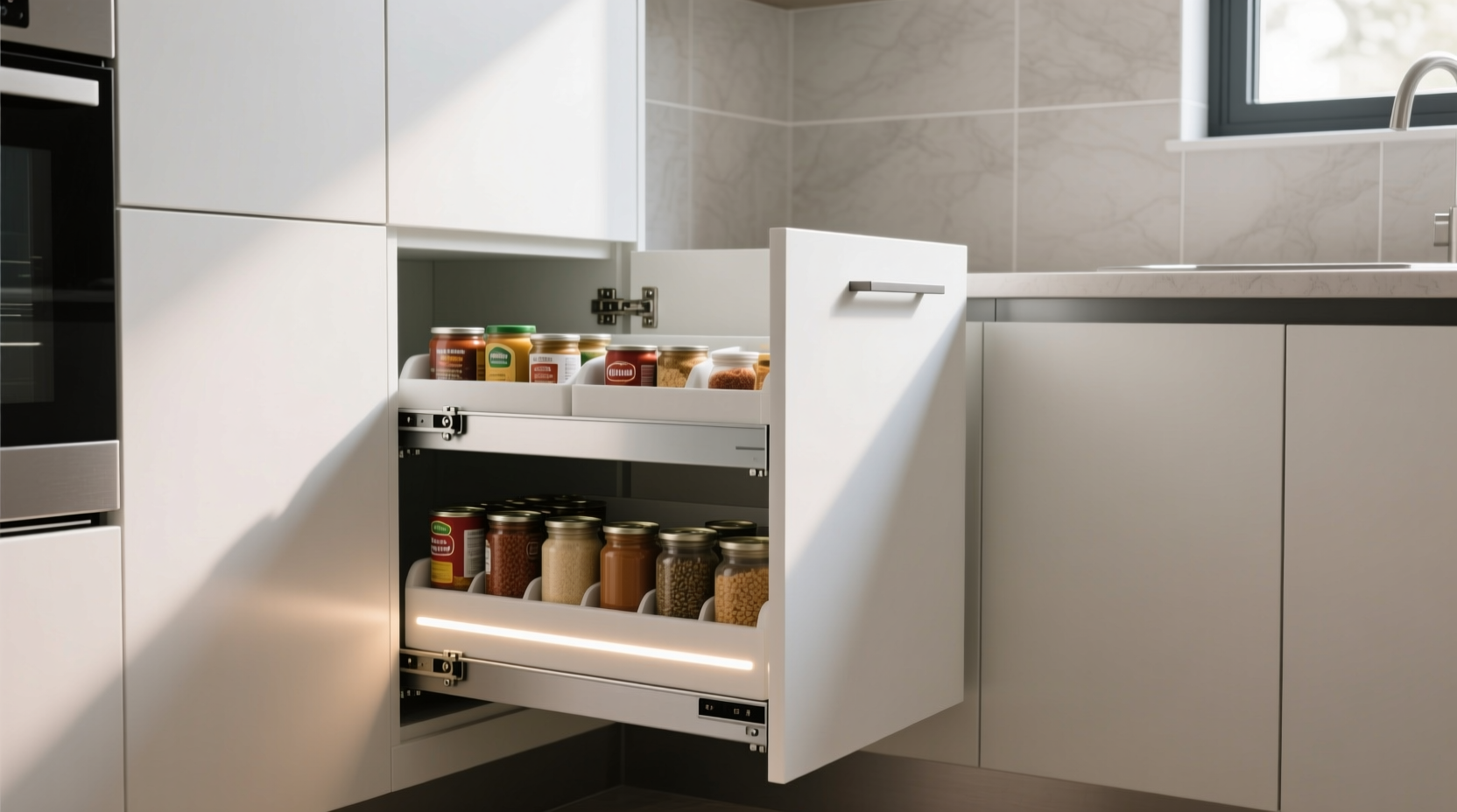 Build a Space Saving Roll Out Pantry That Fits Between Cabinets