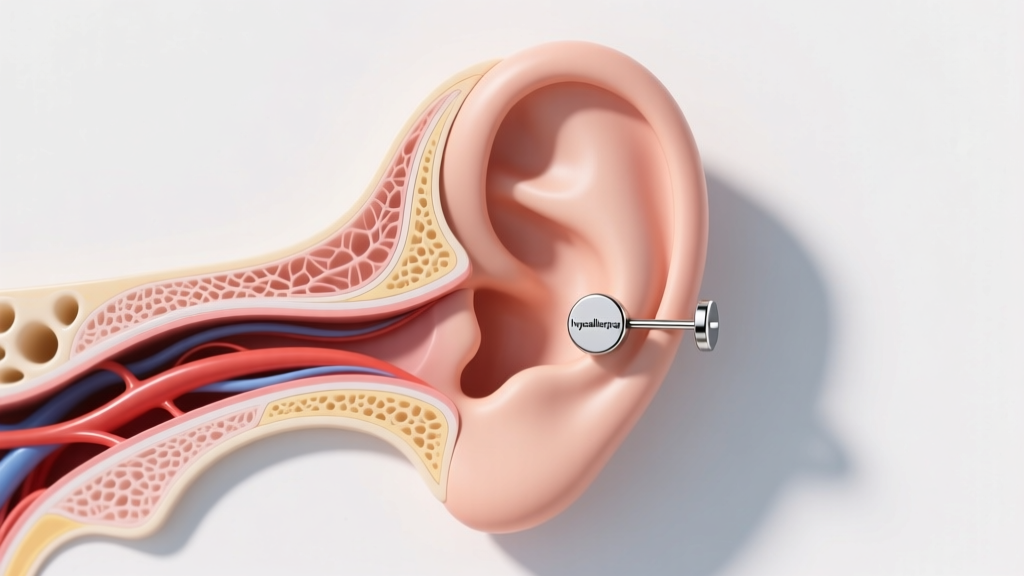 Medical illustration showing the avascular structure of human ear cartilage and correct flat-back jewelry placement in the ear
