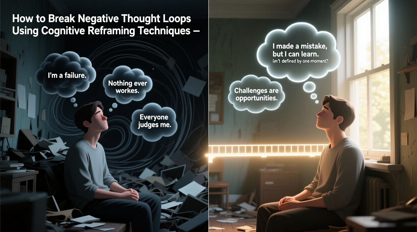 how to break negative thought loops using cognitive reframing techniques