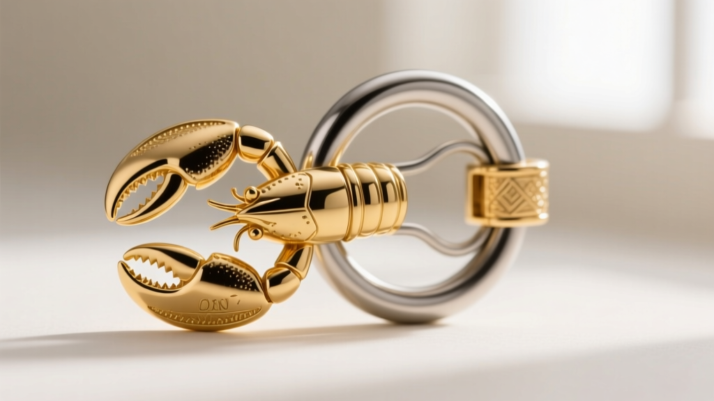 Macro close-up of an 18-gauge gold vermeil lobster claw clasp attached to a soldered jump ring, highlighting the mechanical lever
