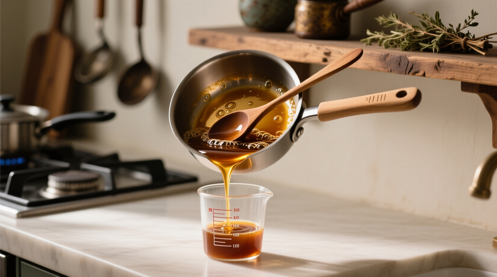 the cleverest way to measure a sauce while its reducing
