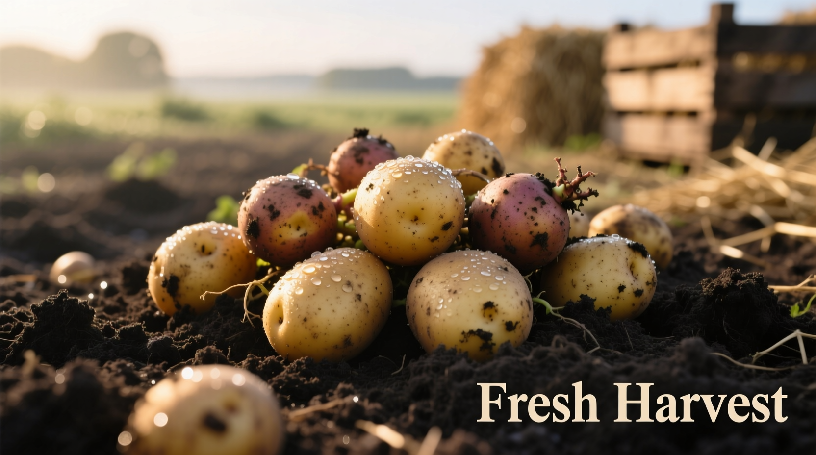 Freshly harvested potatoes in soil