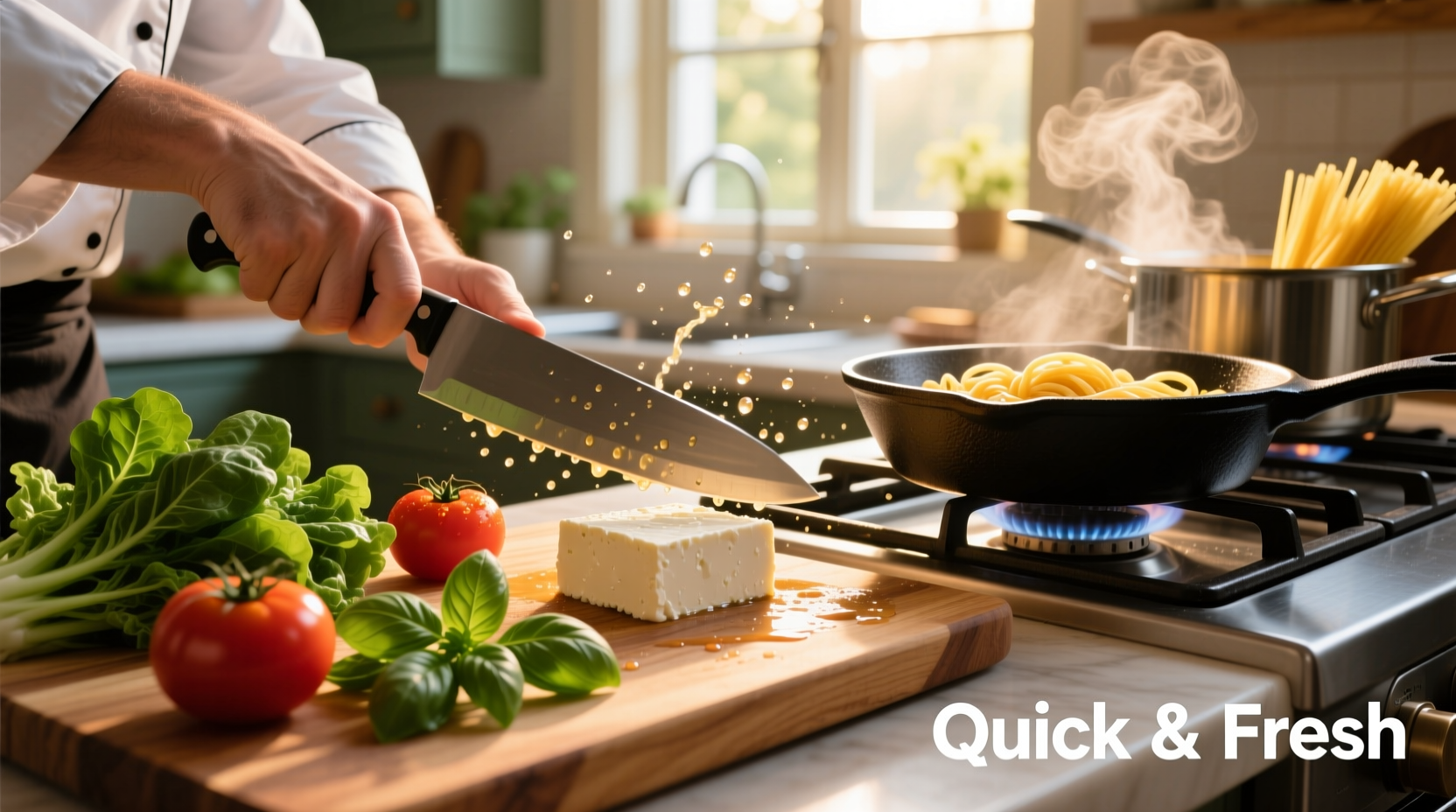 Quick dinner preparation with fresh ingredients