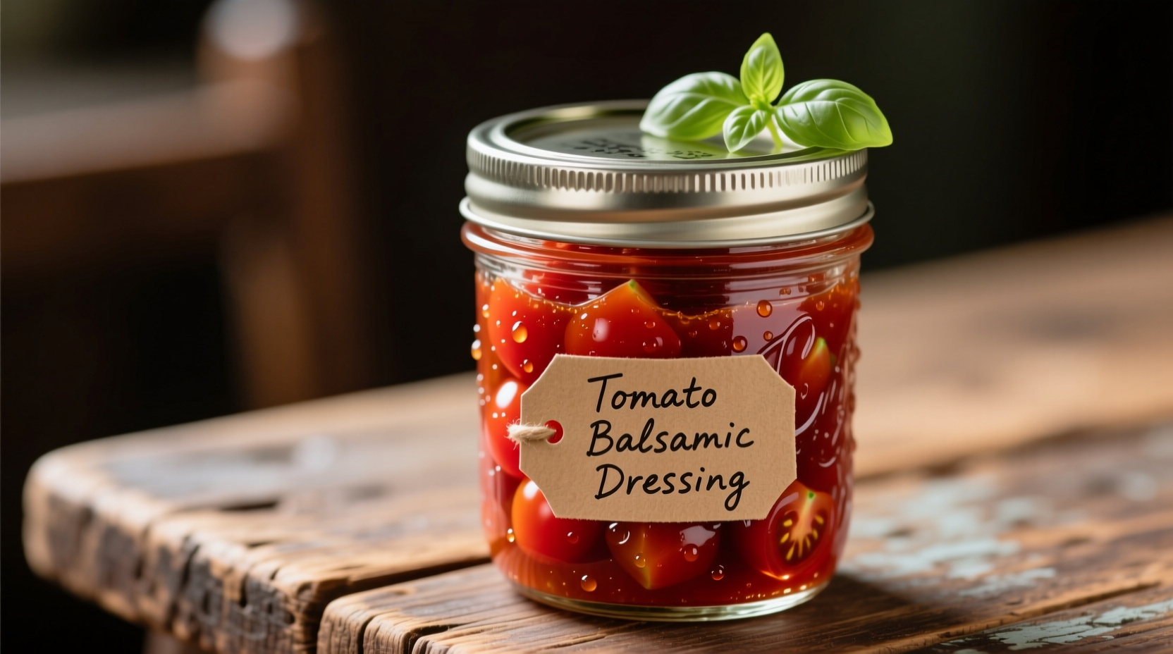 Fresh tomato balsamic dressing in glass jar