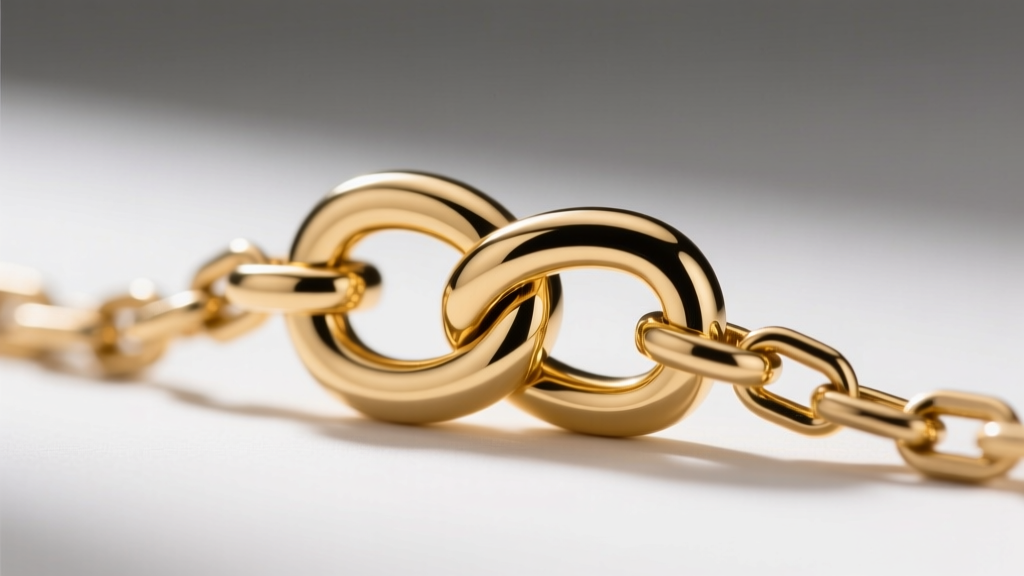 Close-up of an 18k gold box clasp with a figure-eight safety catch on a 4mm omega chain, revealing precise laser welding details.