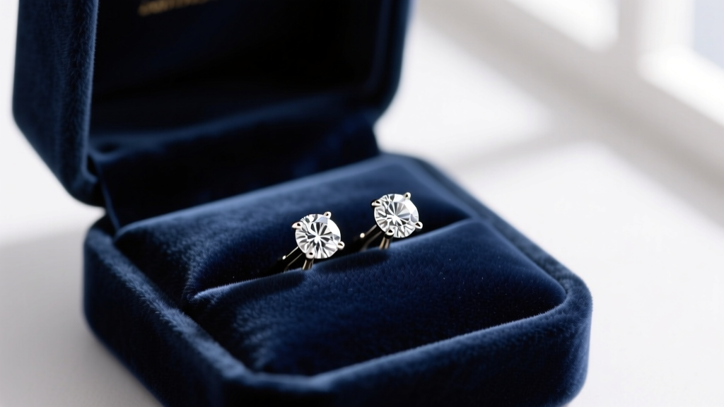 3mm round diamond studs in 14k white gold martini settings resting in an open velvet box under soft studio lighting