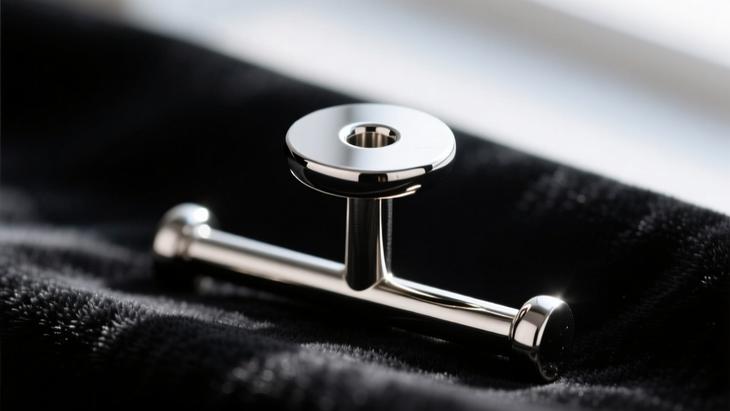 Macro shot of a 14-gauge implant-grade titanium reverse belly barbell with a flat disc top resting on dark velvet fabric