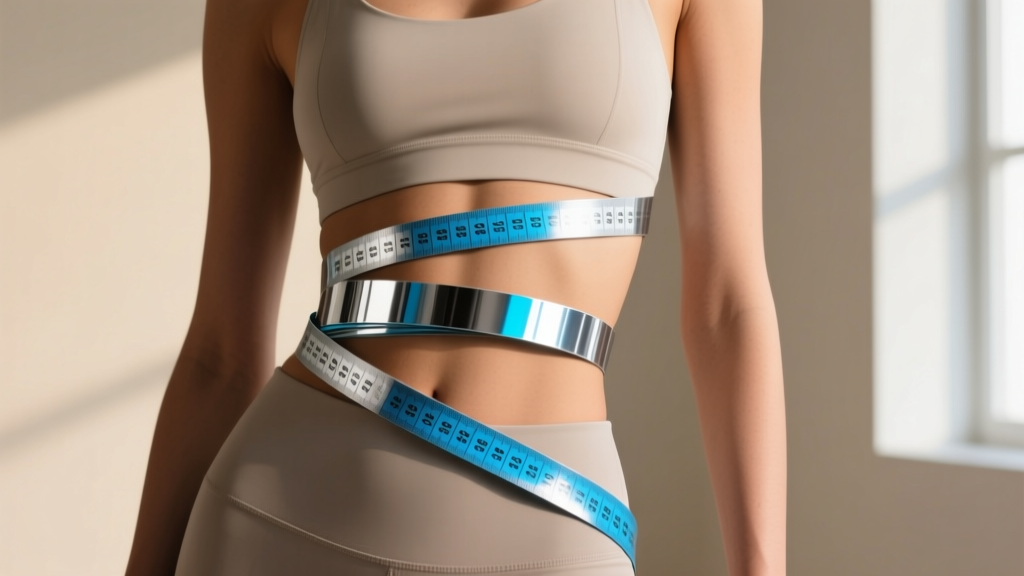 A flexible fiberglass measuring tape wrapped snugly around a model's neck base, highlighting the collarbone in soft lighting.
