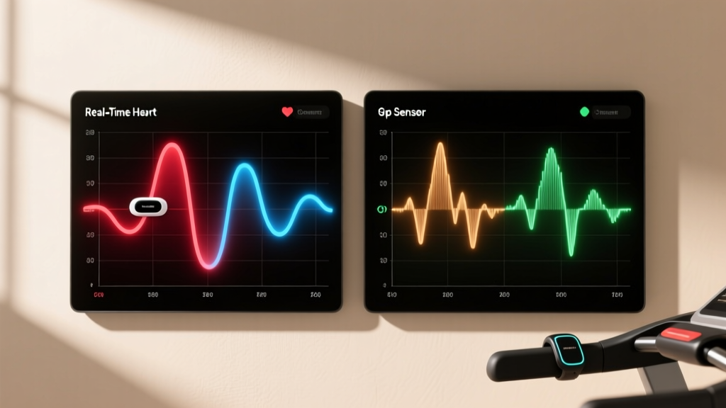 Side-by-side comparison chart showing heart rate data from a chest strap versus a treadmill handrail grip sensor