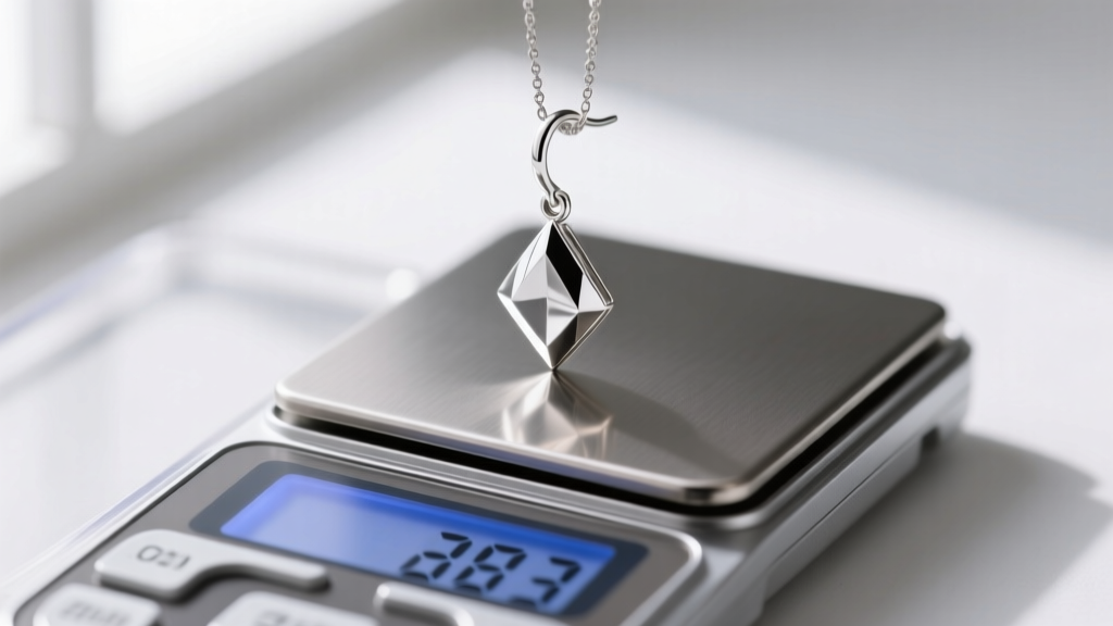 Scale weighing a 3-gram platinum drop earring, illuminated by soft window light highlighting the digital readout display.