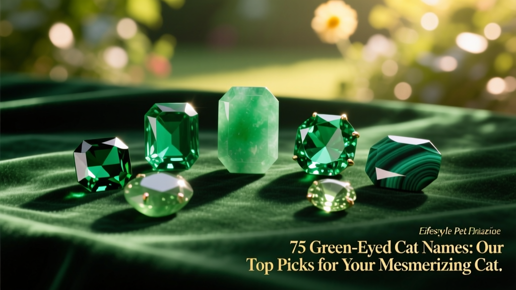 Assortment of green gemstones including emerald, jade, peridot, and malachite on a velvet background