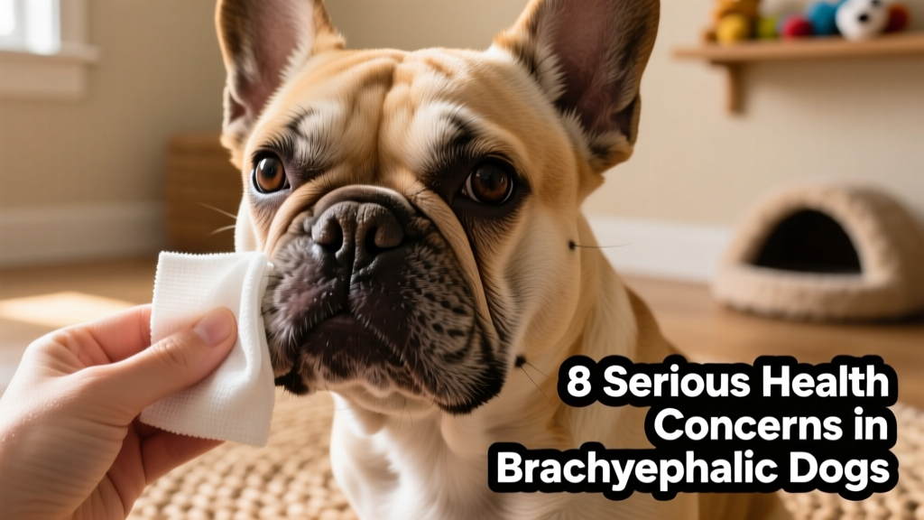 Close-up of a French Bulldog’s facial folds being gently cleaned with a vet-recommended wipe