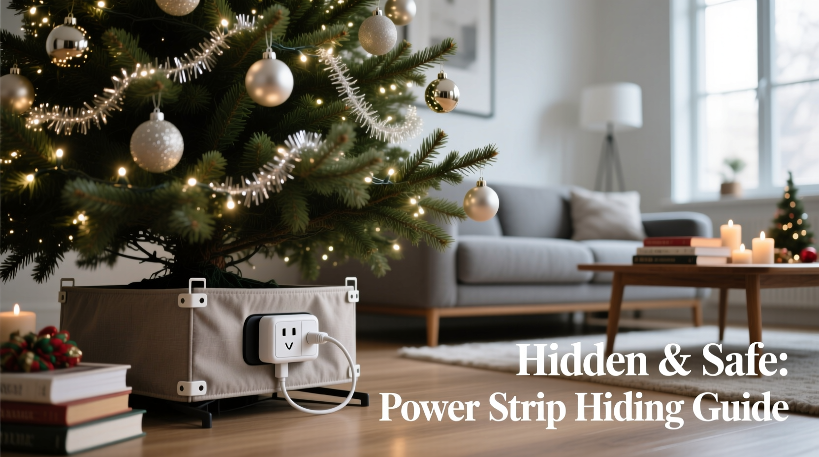 how to hide the power strip behind a christmas tree safely and neatly