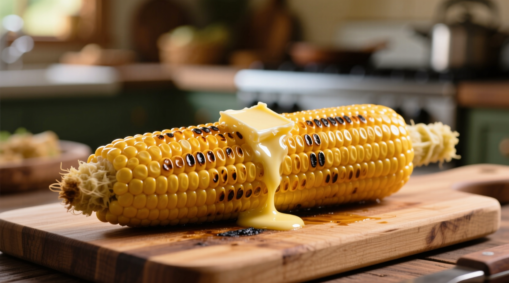 Perfectly cooked golden corn on cob with butter