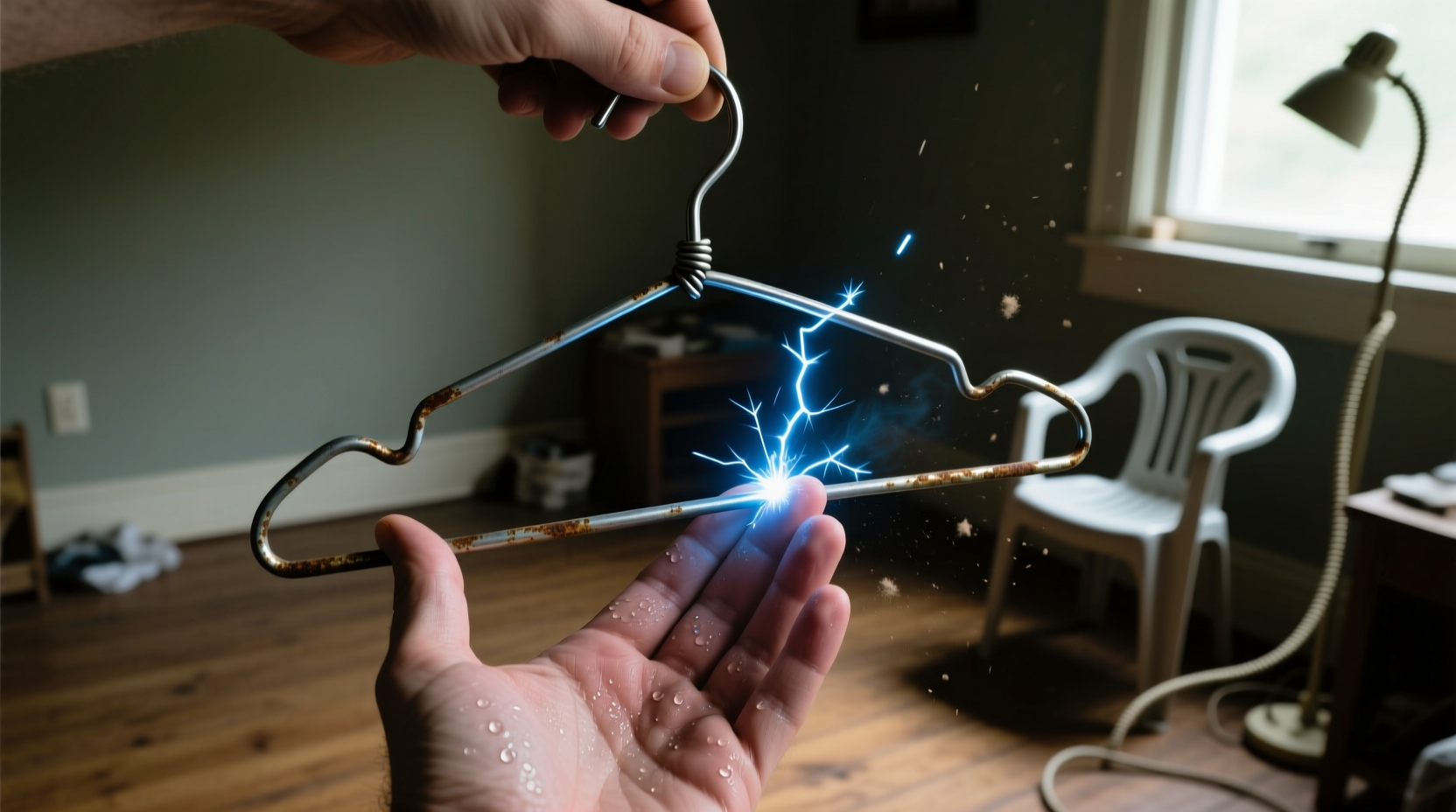 get rid of static electricity with a wire hanger