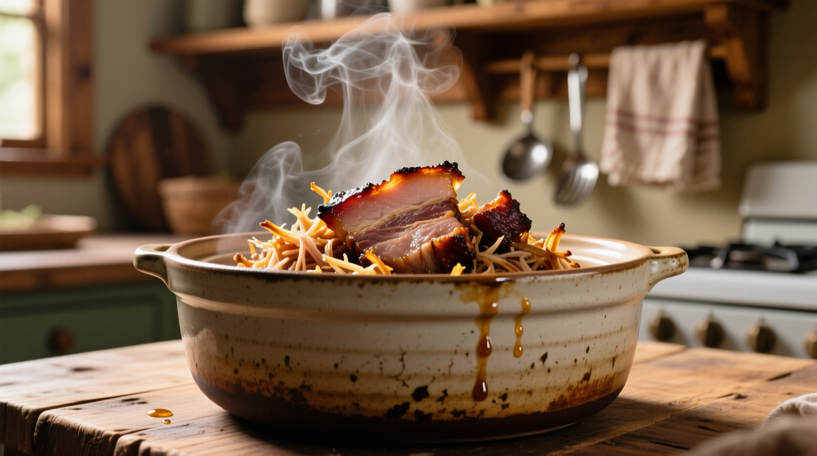 Perfectly shredded slow cooked pork in crockpot