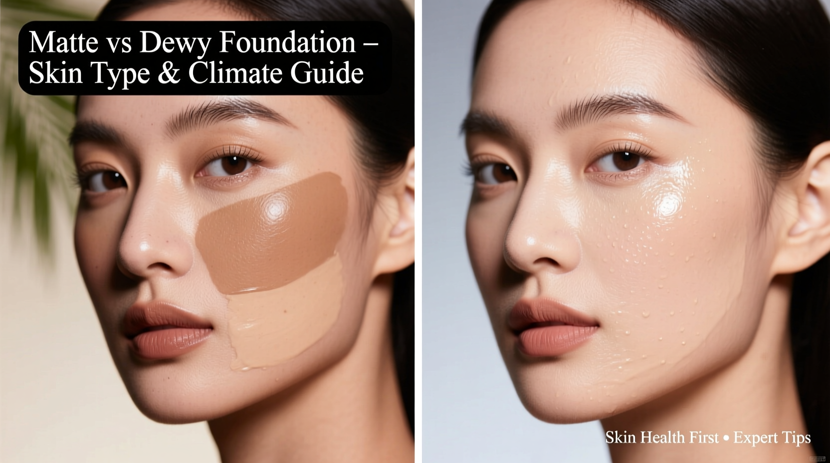 how to choose between matte and dewy foundation finishes based on your skin type and climate