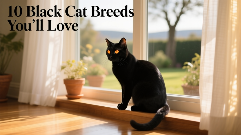 A sleek black cat sitting calmly on a sunlit windowsill, gazing thoughtfully outside