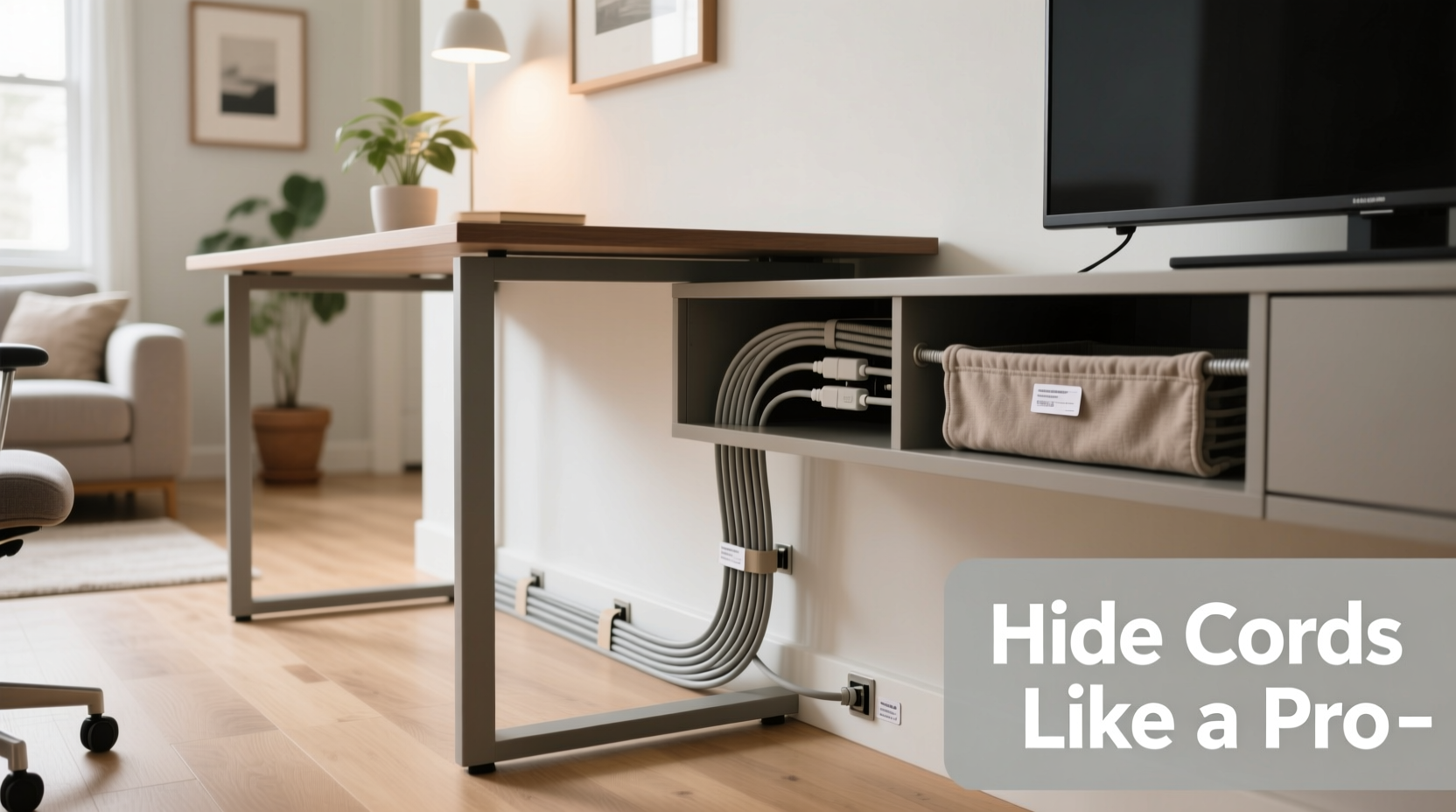 how to hide cords neatly behind your desk and entertainment center