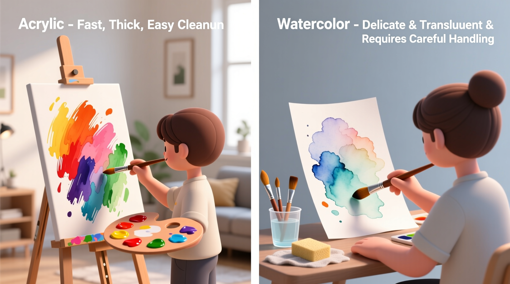 acrylic paint vs watercolor ease of use and cleanup for beginners