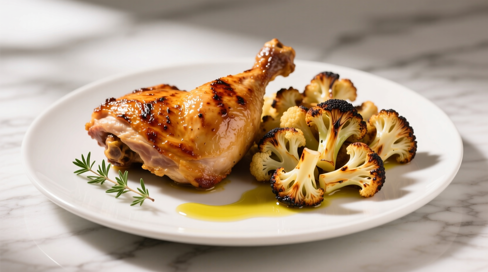 Perfectly roasted chicken thighs with golden cauliflower florets