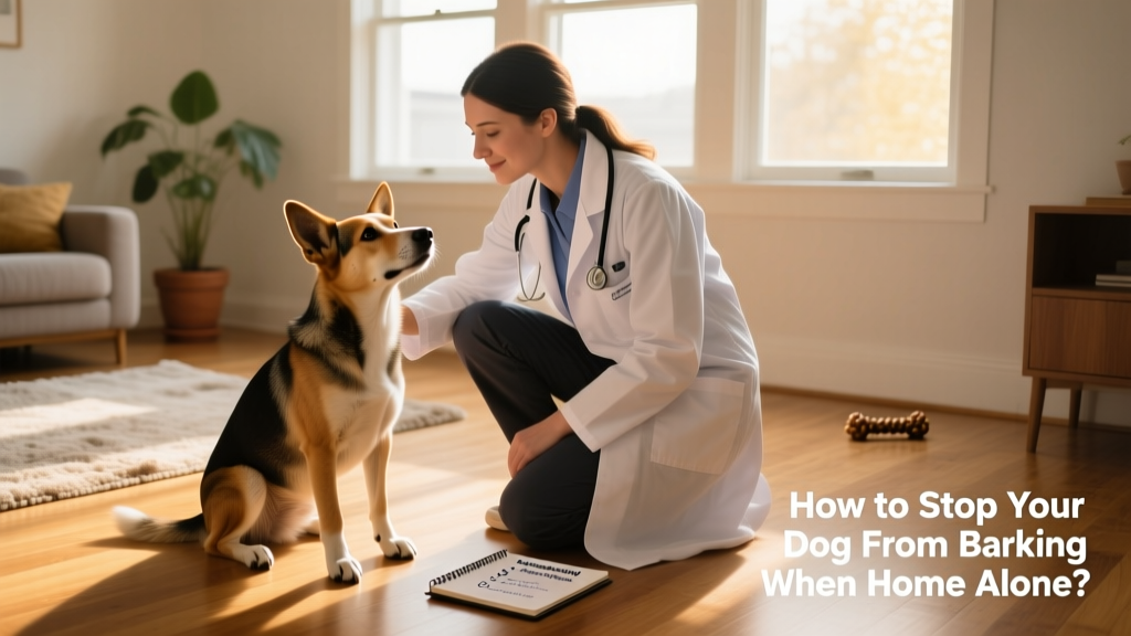 A veterinarian gently observing a dog during a behavior consultation