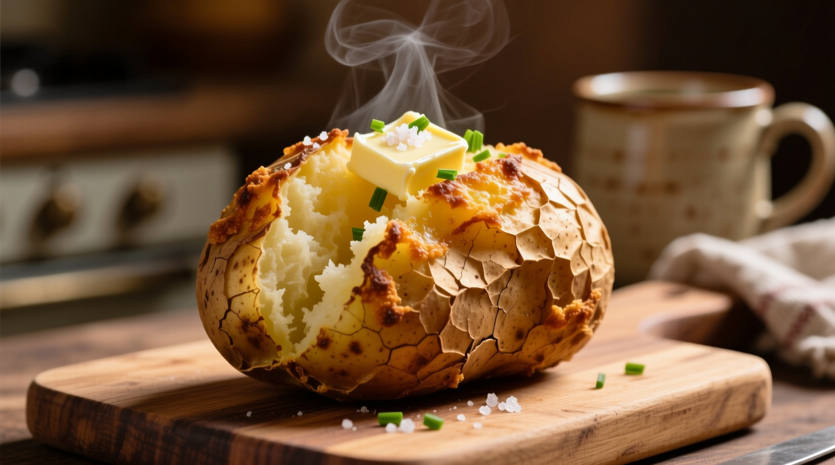 Perfectly reheated baked potato with crispy skin