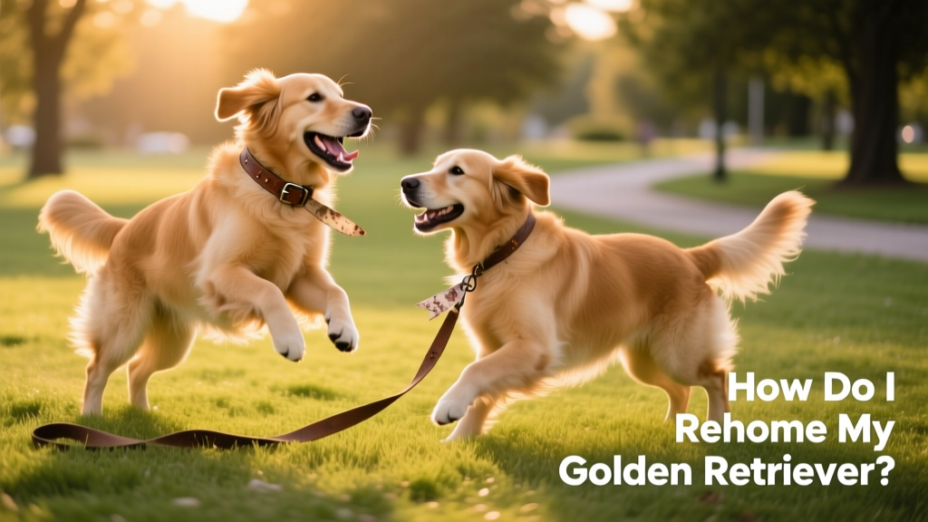 Two Golden Retrievers playing gently together in a grassy park, symbolizing joyful transitions and continuity of care