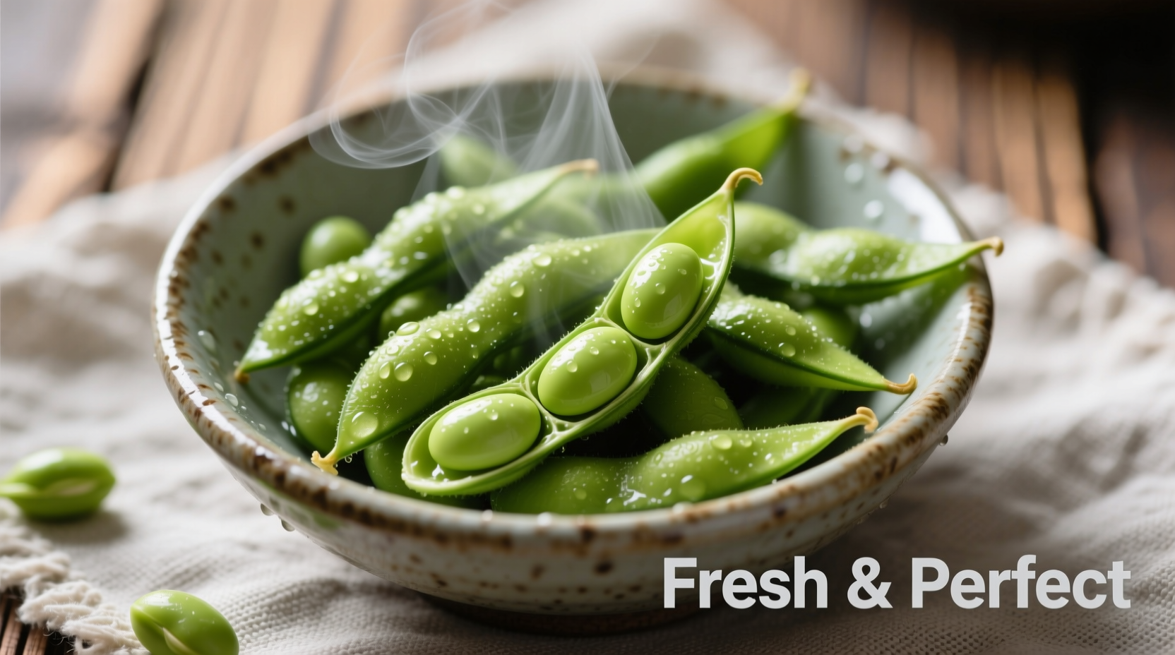 Perfectly cooked edamame beans in bowl