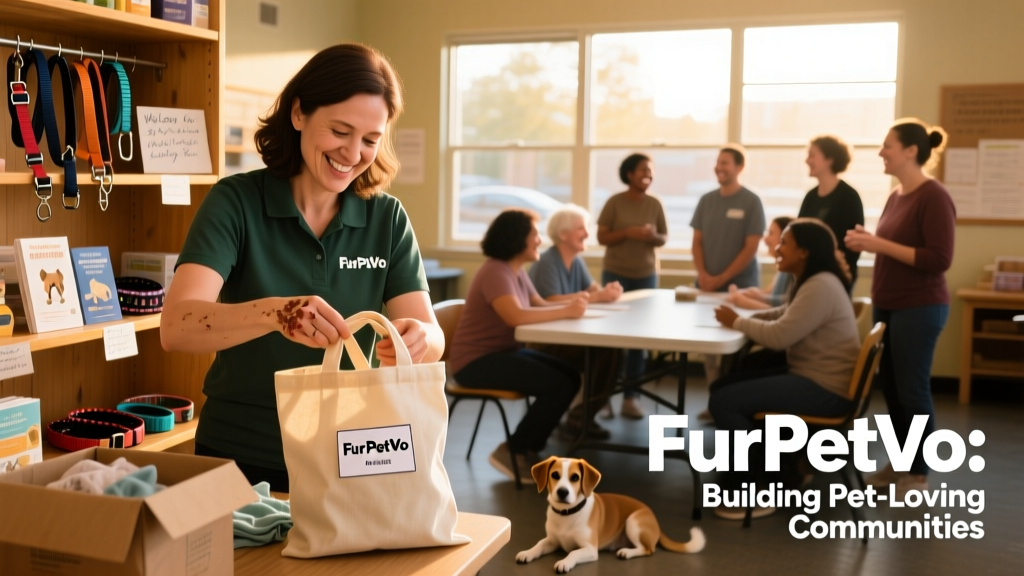 A FurPetVo volunteer helping prepare welcome kits for new pet sitters at a community hub