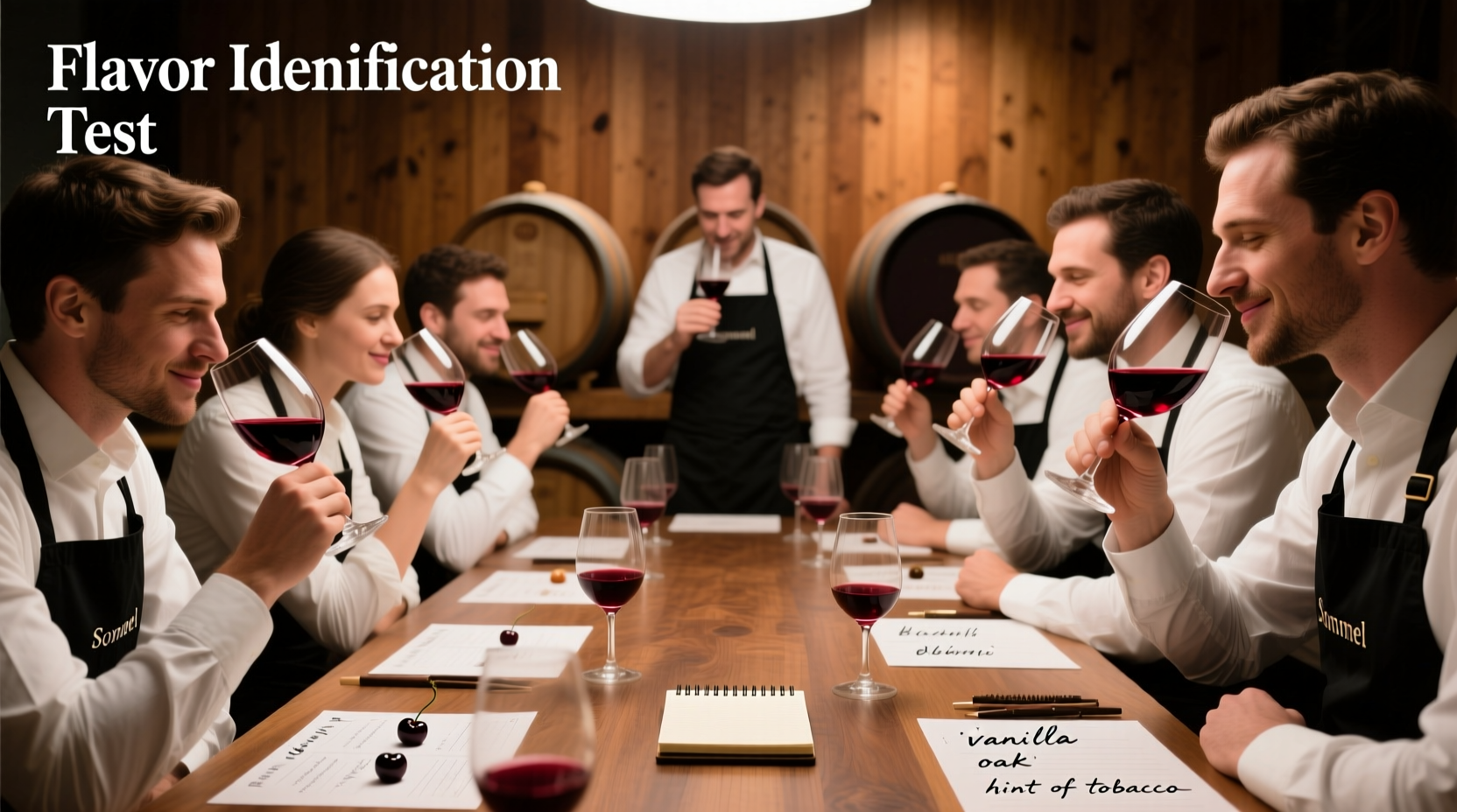 Professional wine tasting showing flavor identification
