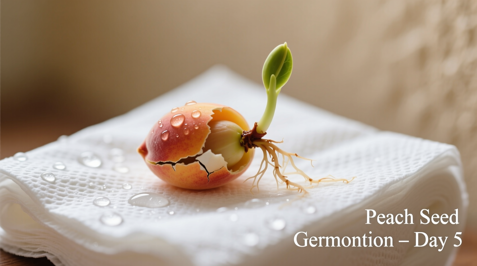 Peach seed germination process in paper towel