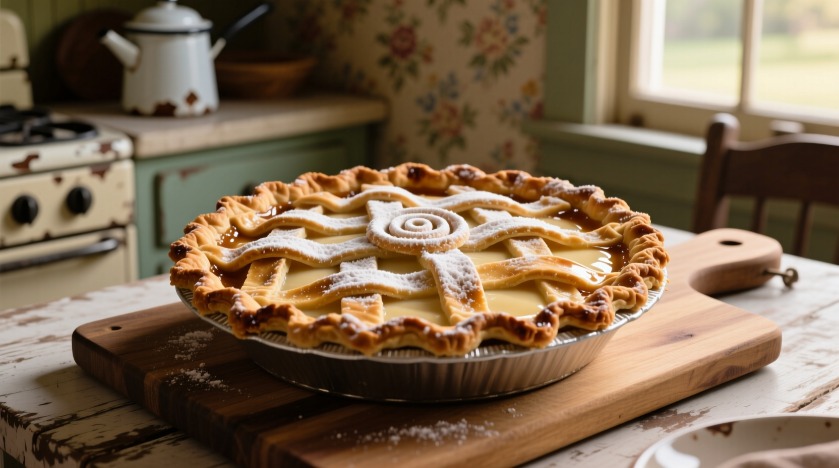 Traditional Indiana sugar cream pie with lattice crust