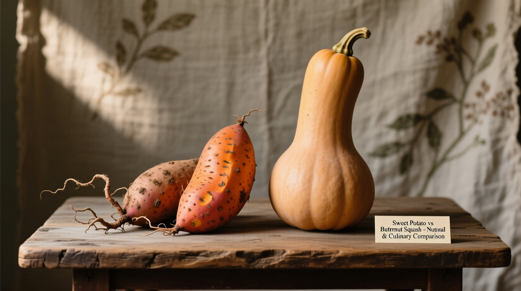 Side-by-side comparison of sweet potatoes and butternut squash